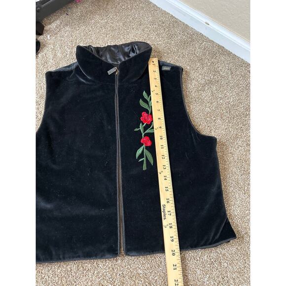 Skea Paris Vail vest velour velvet embroidered flowers black Vintage Unique SZ M - Picture 10 of 12